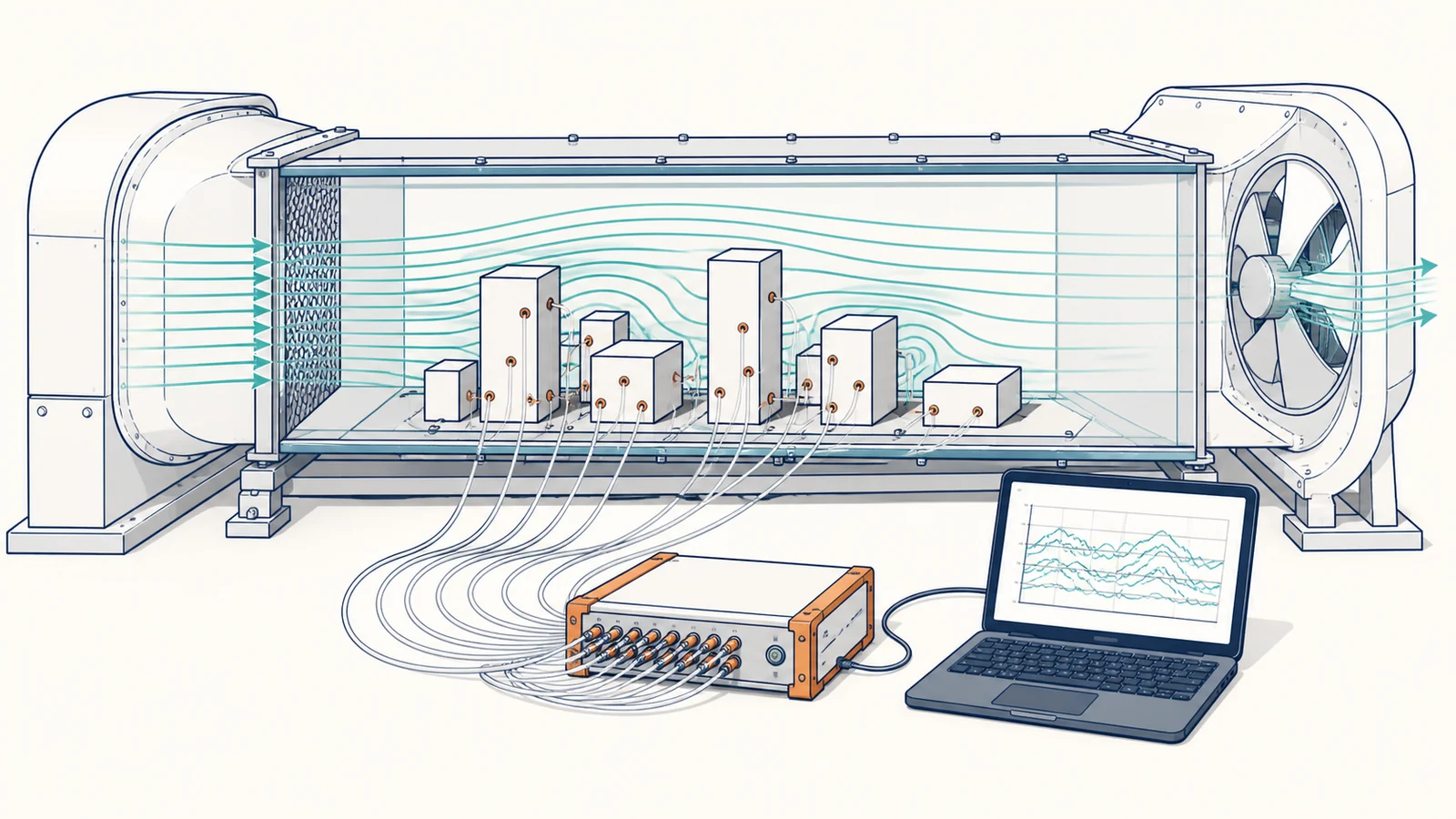 Concept illustration of pressure-tap wind-tunnel experiments and data acquisition